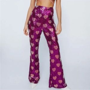 NASTY GAL SPARKLING HEART DISCO SEQUIN PANTS SIZE ZERO FITS 0-6